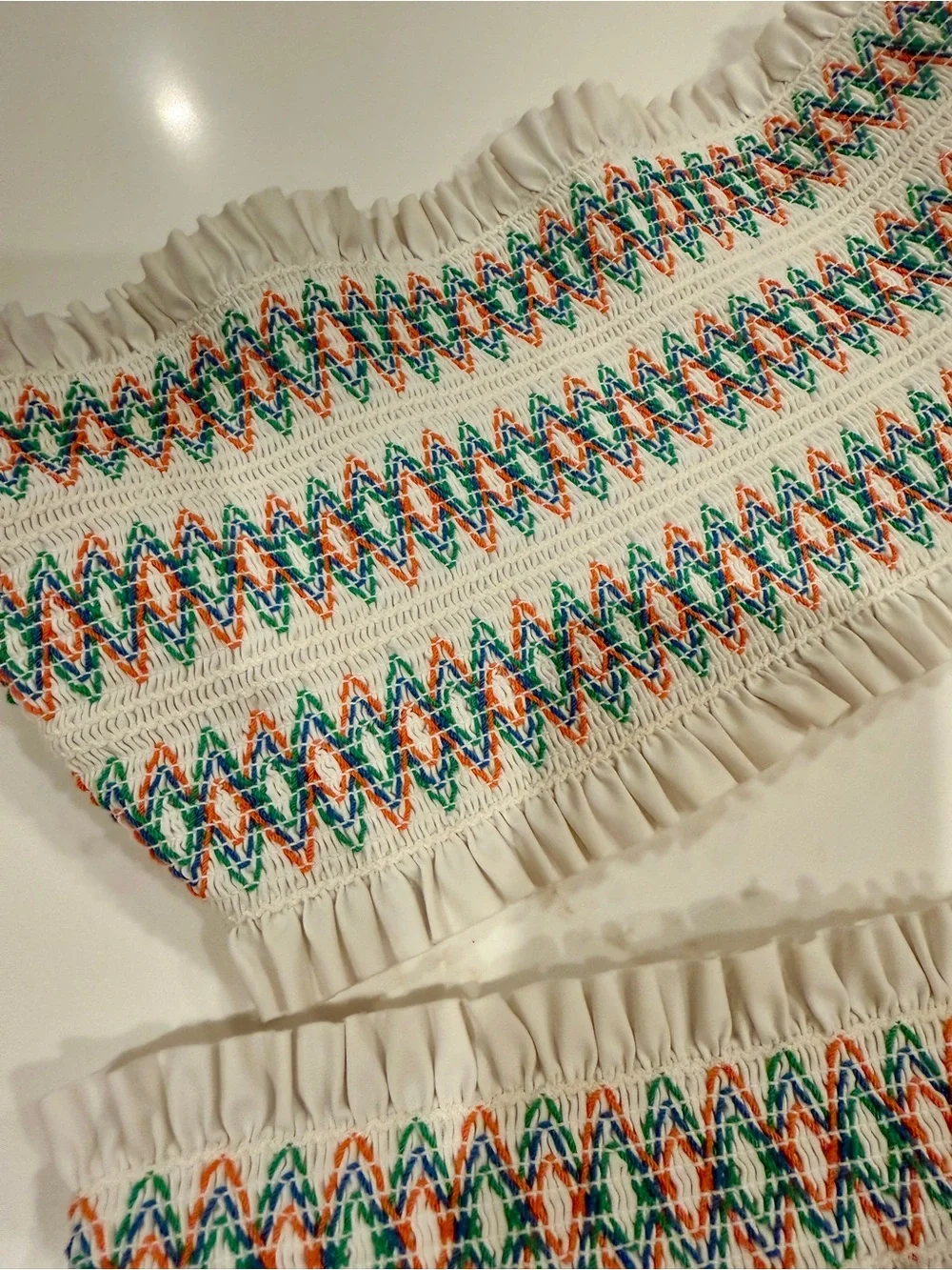 Tory Burch White Smocked Bandeau Bikini with Multicolor Stitching